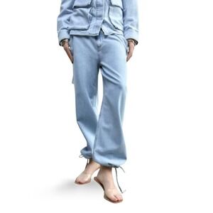 ZARA Drawstring Cuff High Rise Denim Joggers Light‎ Wash Sz S